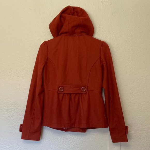 Tulle Anthropologie Red Peacoat Wool Blend with Hood, Size XS - Picture 3 of 5